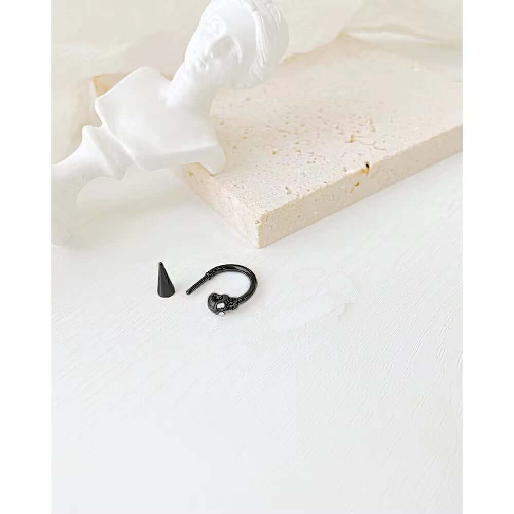 SKULLSCAPE - BLACK  - Pure Titanium Steel Ear Hoop Earrings for Men & Boys (2 Pcs) - THE MEN THING