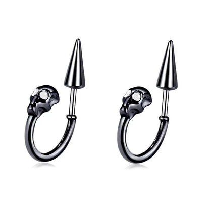 SKULLSCAPE - BLACK  - Pure Titanium Steel Ear Hoop Earrings for Men & Boys (2 Pcs) - THE MEN THING