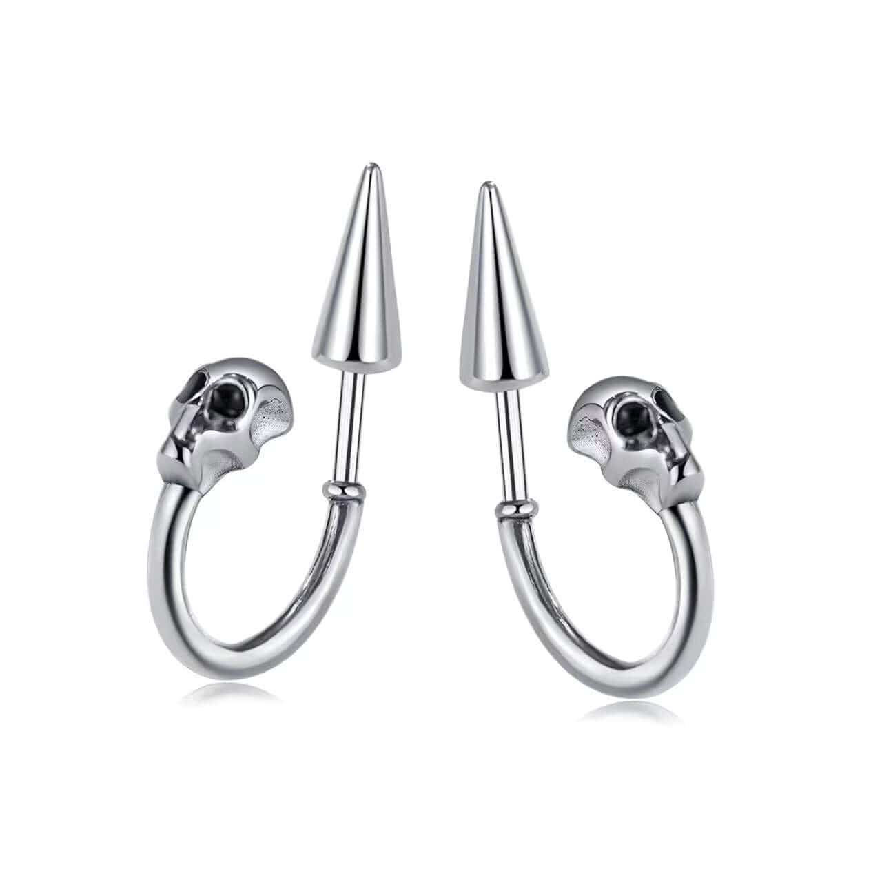 SKULLSCAPE - SILVER  - Pure Titanium Steel Ear Hoop Earrings for Men & Boys (2 Pcs) - THE MEN THING