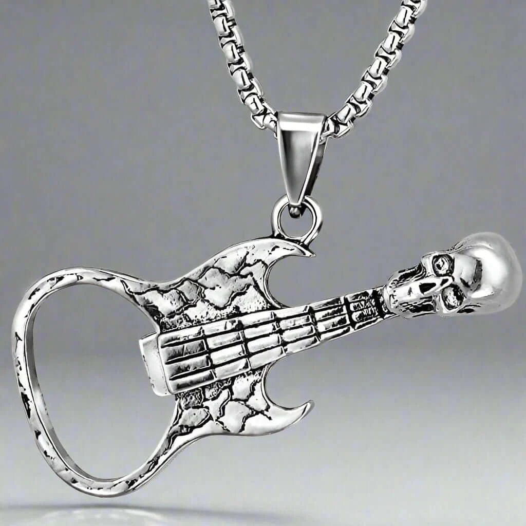SKULLY GUITAR -  Alloy Guitar Skull Pendant with Pure Stainless Steel 24inch Round Box Chain, European trending Style  for Men & Boys - THE MEN THING