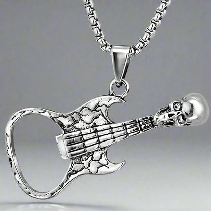 SKULLY GUITAR -  Alloy Guitar Skull Pendant with Pure Stainless Steel 24inch Round Box Chain, European trending Style  for Men & Boys - THE MEN THING
