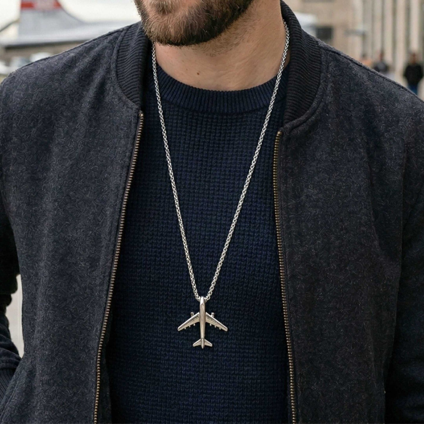 SKYJET AIRPLANE - 41mm Titanium Steel Pendant with 28inch Round Box 4mm Chain for Men & Boys — SS Pendant/ Necklace for Men | THE MEN THING