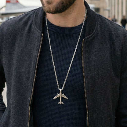 SKYJET AIRPLANE - 41mm Titanium Steel Pendant with 28inch Round Box 4mm Chain for Men & Boys — SS Pendant/ Necklace for Men | THE MEN THING