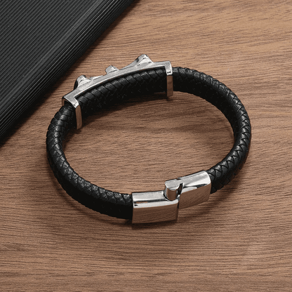 SKYWARD GRACE BLACK - Genuine Leather Braided Bracelet with Stainless Steel Magnetic Buckle for Men & Boys (8 inch) - THE MEN THING