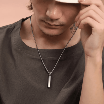 SLEEK APEX - Pure Titanium Steel Silver Bar Pendant with 24inch Snake Chain for Men & Boys - THE MEN THING