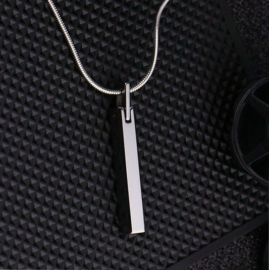 SLEEK APEX - Pure Titanium Steel Silver Bar Pendant with 24inch Snake Chain for Men & Boys - THE MEN THING