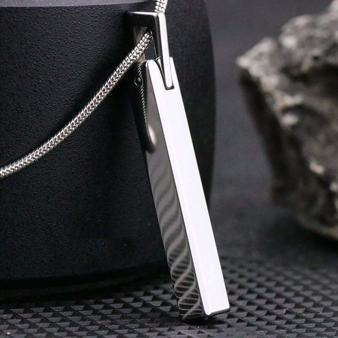 SLEEK APEX - Pure Titanium Steel Silver Bar Pendant with 24inch Snake Chain for Men & Boys - THE MEN THING