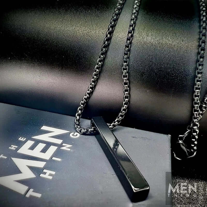SLEEK BLACK - Pure Titanium Steel Pendant with 24inch Round Box Chain for Men & Boys - THE MEN THING