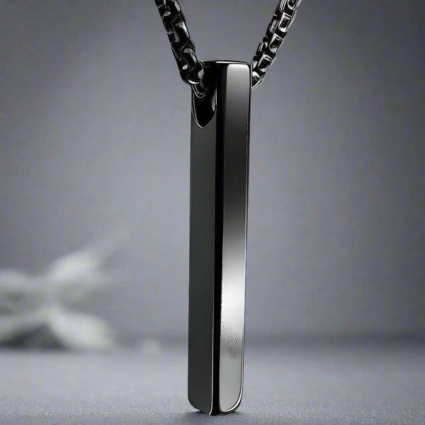 ENGRAVED - SLEEK BLACK - Pure Titanium Steel Pendant with 24inch Round Box Chain for Men & Boys