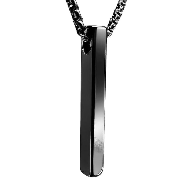 ENGRAVED - SLEEK BLACK - Pure Titanium Steel Pendant with 24inch Round Box Chain for Men & Boys