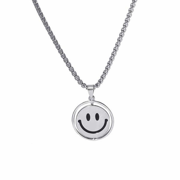 SMILEY AND SAD MOOD - 26mm Pure Titanium Steel Pendant with 28inch Round Box 4mm Chain for Men & Boys