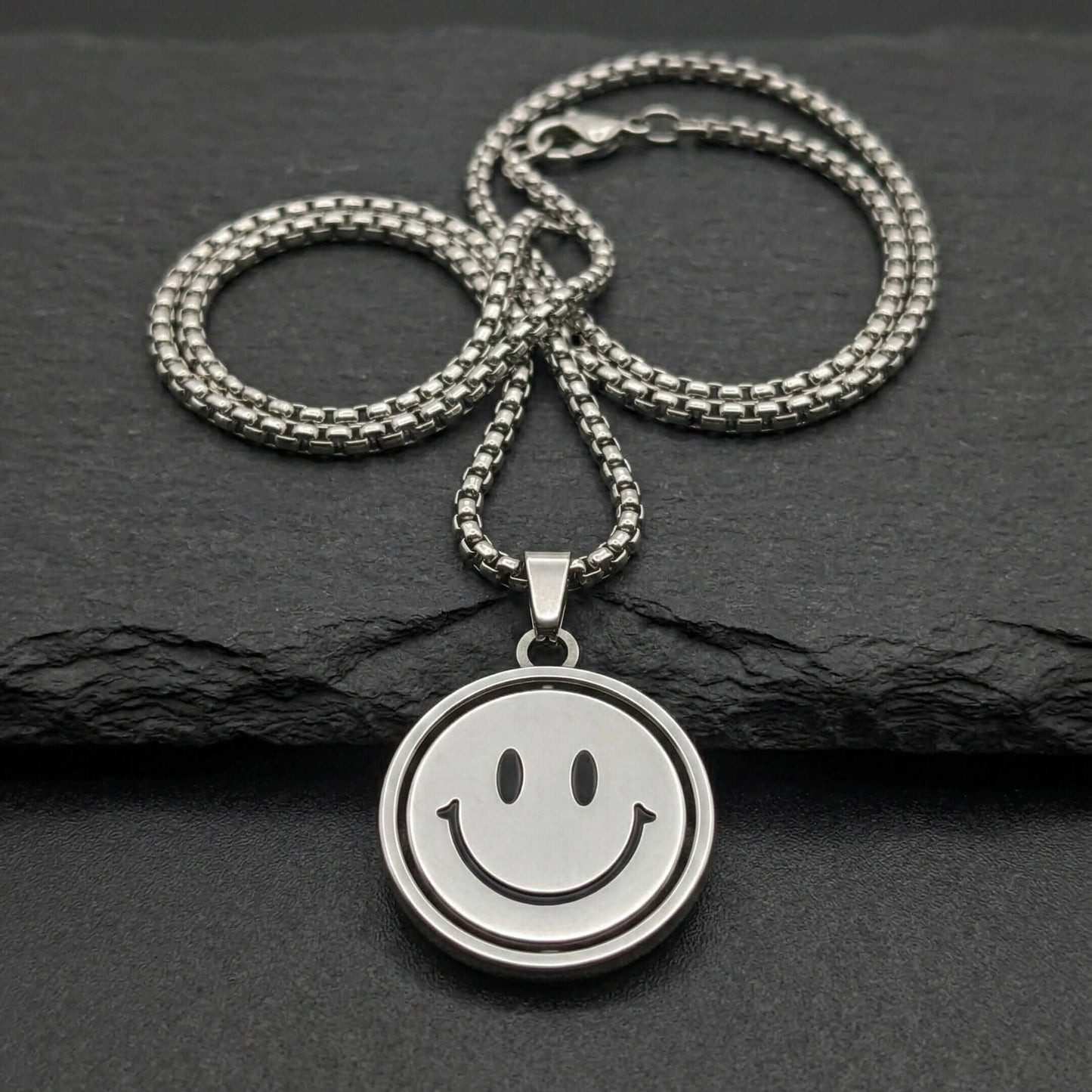 SMILEY AND SAD MOOD - 26mm Pure Titanium Steel Pendant with 28inch Round Box 4mm Chain for Men & Boys - THE MEN THING