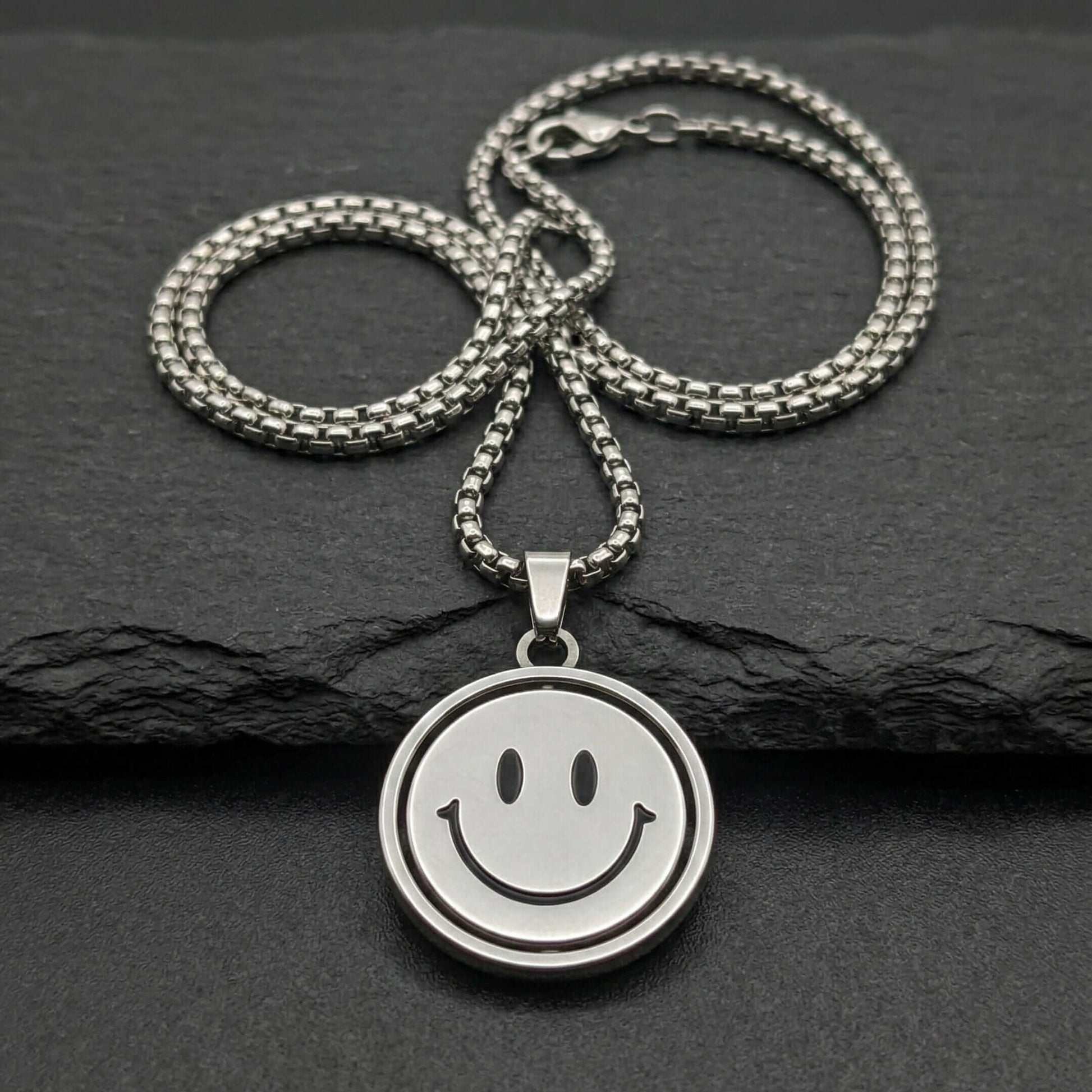 SMILEY AND SAD MOOD - 26mm Pure Titanium Steel Pendant with 28inch Round Box 4mm Chain for Men & Boys - THE MEN THING
