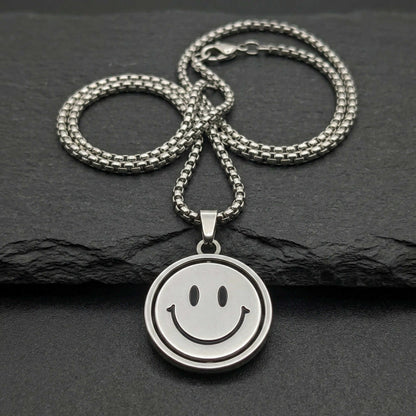 SMILEY AND SAD MOOD - 26mm Pure Titanium Steel Pendant with 28inch Round Box 4mm Chain for Men & Boys - THE MEN THING