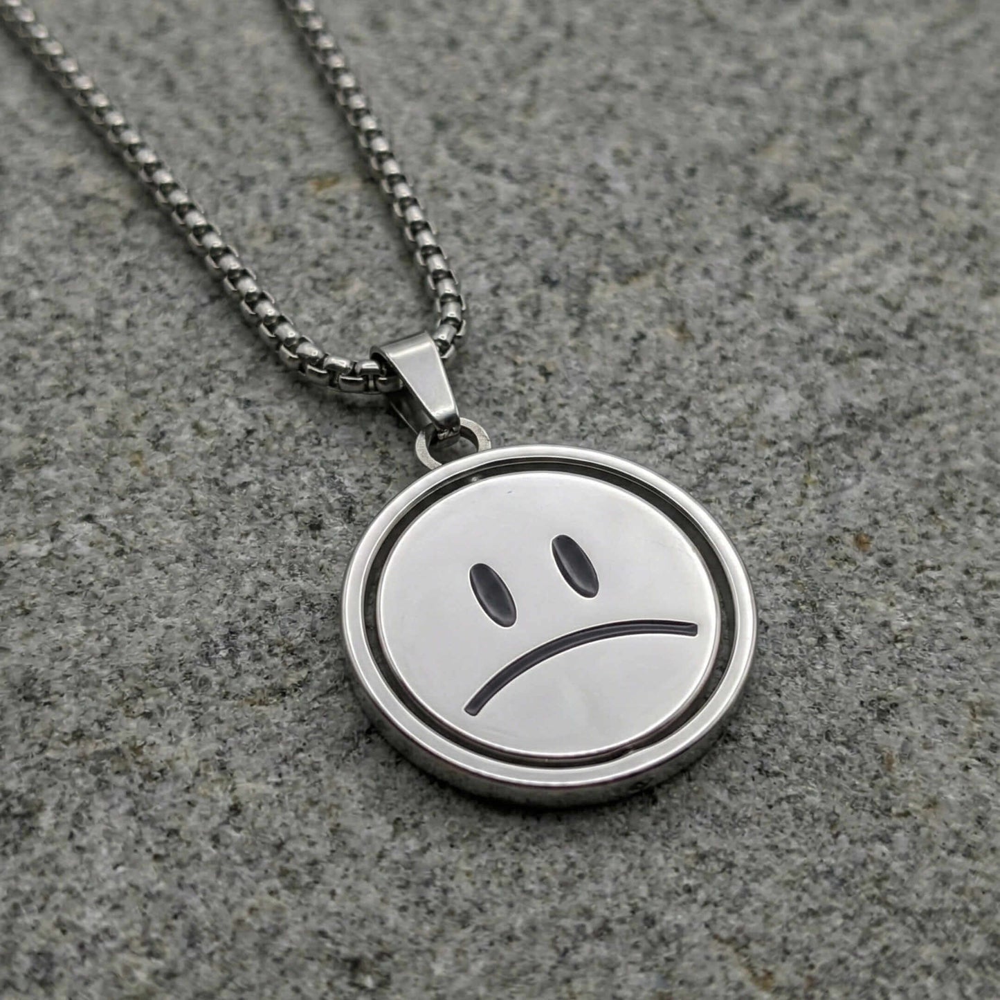 SMILEY AND SAD MOOD - 26mm Pure Titanium Steel Pendant with 28inch Round Box 4mm Chain for Men & Boys - THE MEN THING