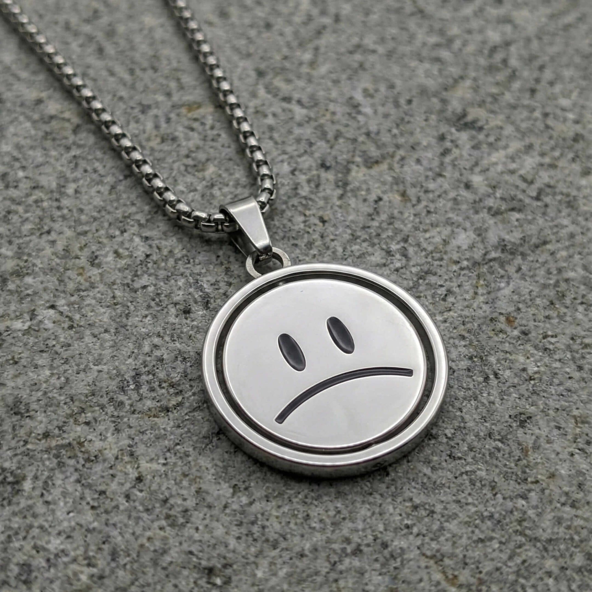 SMILEY AND SAD MOOD - 26mm Pure Titanium Steel Pendant with 28inch Round Box 4mm Chain for Men & Boys - THE MEN THING