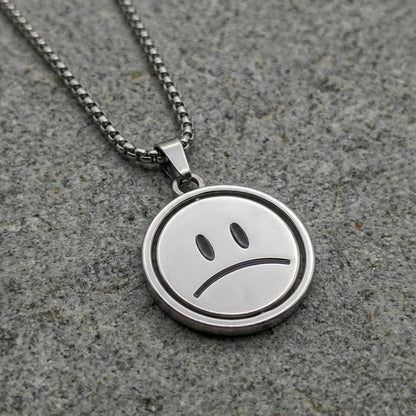 SMILEY AND SAD MOOD - 26mm Pure Titanium Steel Pendant with 28inch Round Box 4mm Chain for Men & Boys - THE MEN THING