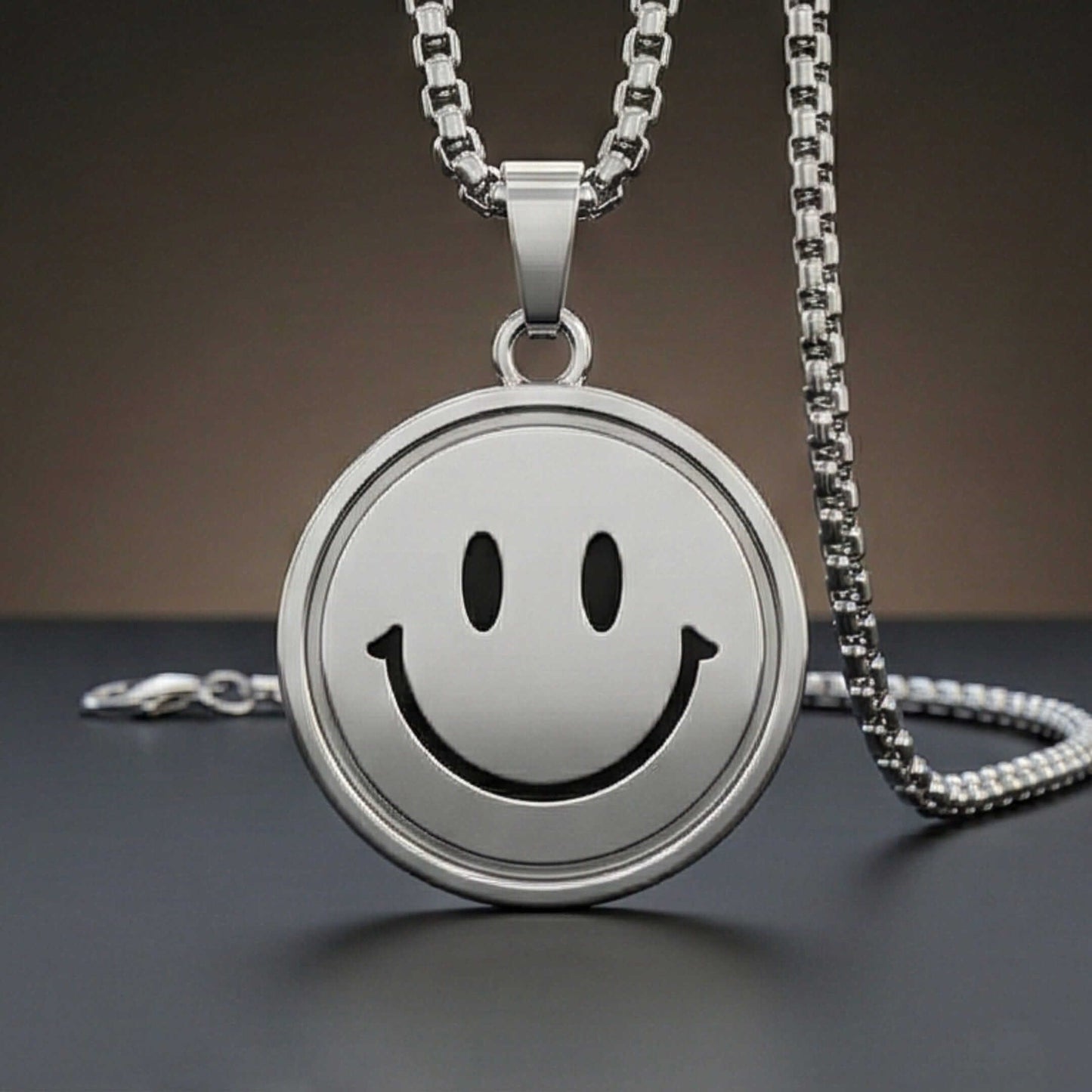 SMILEY AND SAD MOOD - 26mm Pure Titanium Steel Pendant with 28inch Round Box 4mm Chain for Men & Boys - THE MEN THING