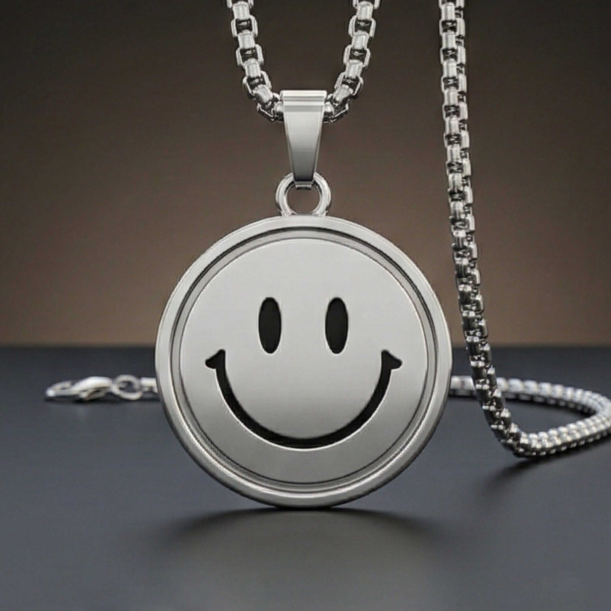 SMILEY AND SAD MOOD - 26mm Pure Titanium Steel Pendant with 28inch Round Box 4mm Chain for Men & Boys - THE MEN THING
