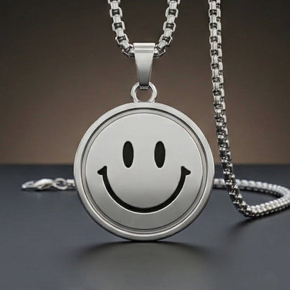 SMILEY AND SAD MOOD - 26mm Pure Titanium Steel Pendant with 28inch Round Box 4mm Chain for Men & Boys - THE MEN THING
