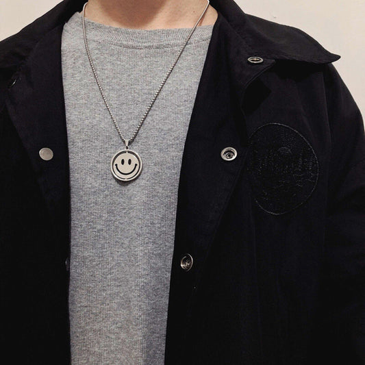 SMILEY AND SAD MOOD - 26mm Pure Titanium Steel Pendant with 28inch Round Box 4mm Chain for Men & Boys - THE MEN THING