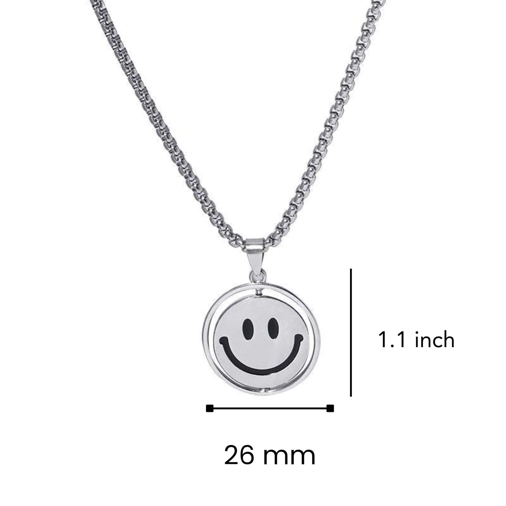 SMILEY AND SAD MOOD - 26mm Pure Titanium Steel Pendant with 28inch Round Box 4mm Chain for Men & Boys - THE MEN THING