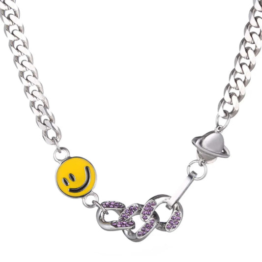 SMILEY CHARM - 10mm Titanium Steel Pendant with 17 to 19inch Adjustable 8mm Chain for Men & Boys - THE MEN THING