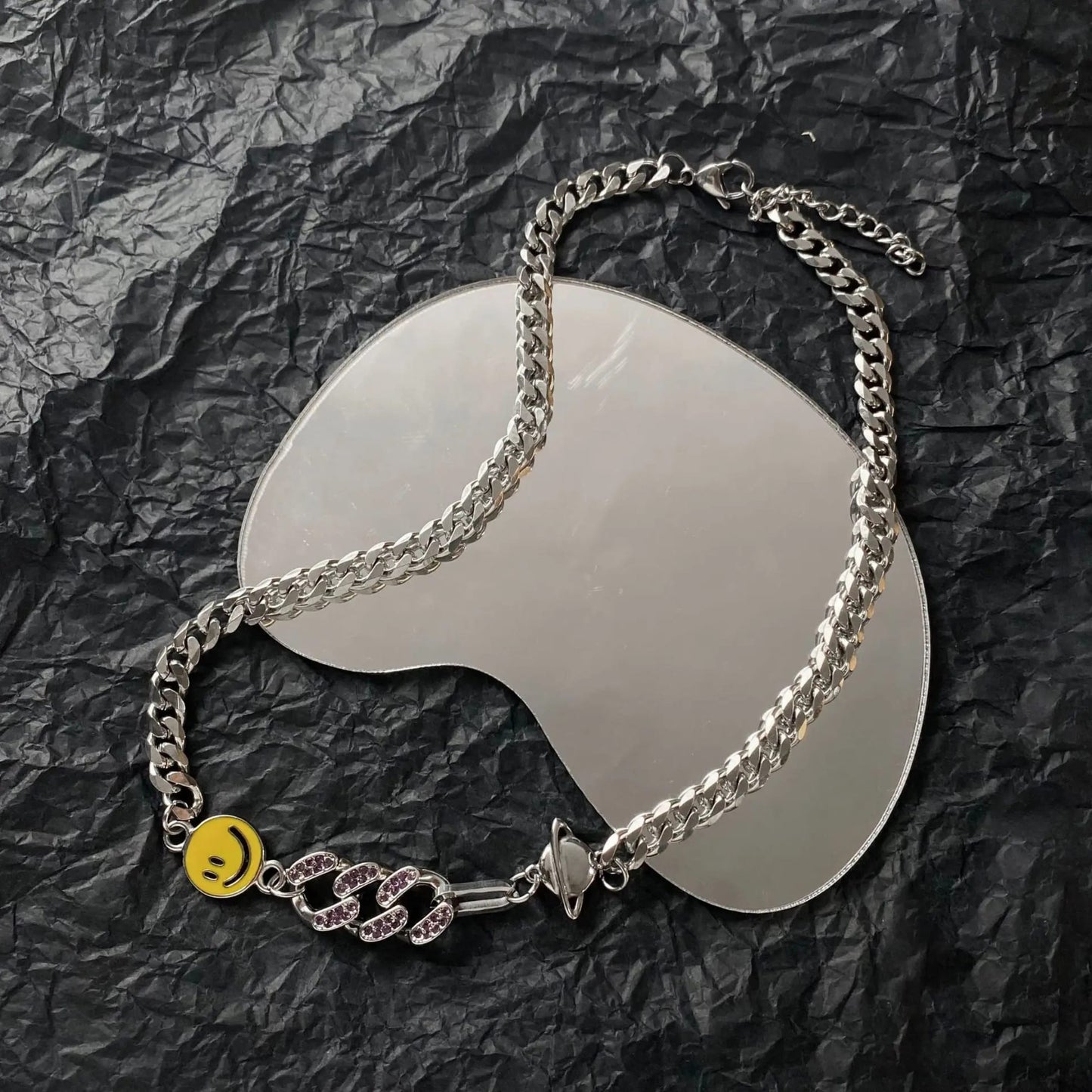 SMILEY CHARM - 10mm Titanium Steel Pendant with 17 to 19inch Adjustable 8mm Chain for Men & Boys - THE MEN THING