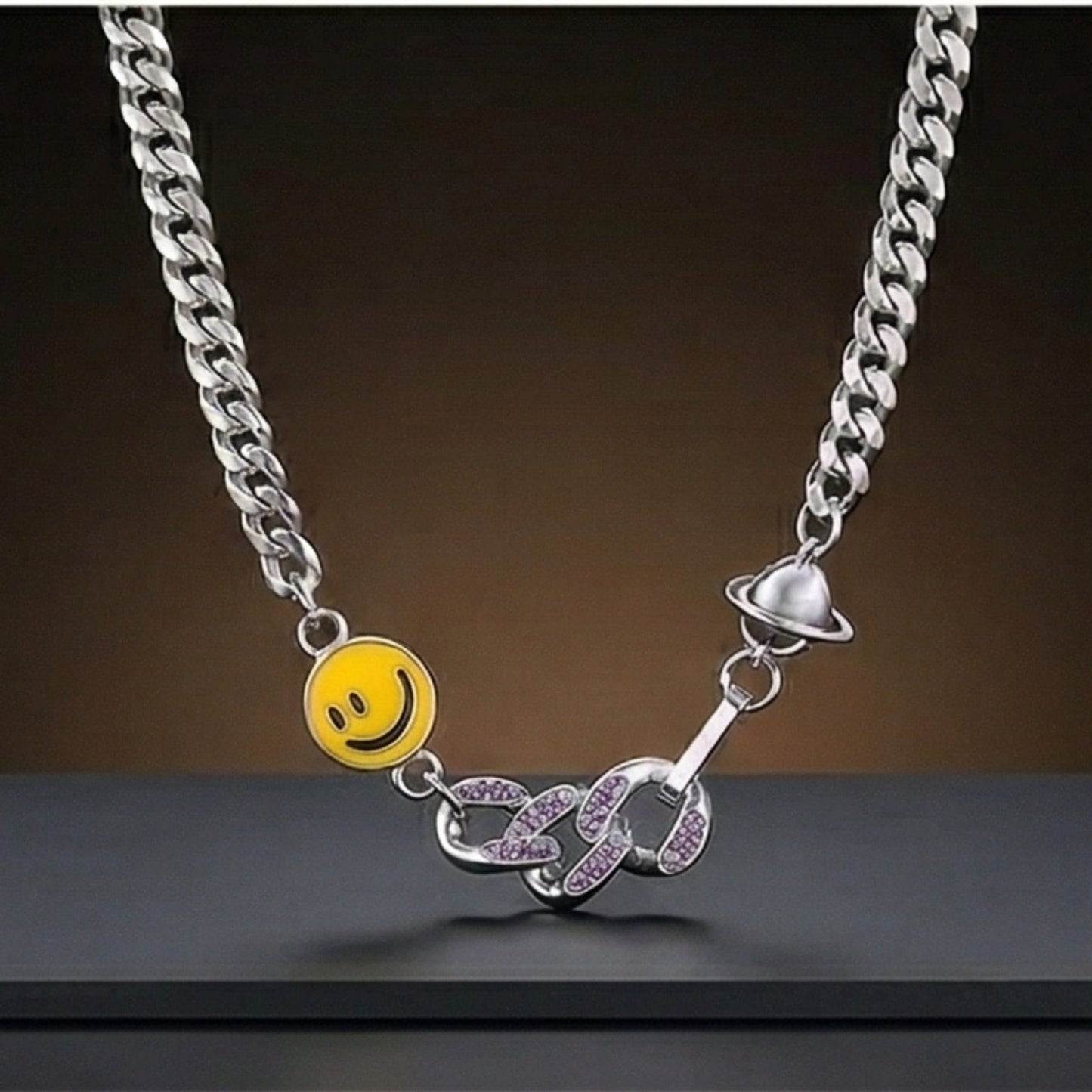 SMILEY CHARM - 10mm Titanium Steel Pendant with 17 to 19inch Adjustable 8mm Chain for Men & Boys - THE MEN THING