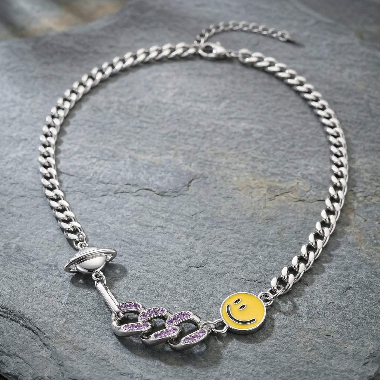 SMILEY CHARM - 10mm Titanium Steel Pendant with 17 to 19inch Adjustable 8mm Chain for Men & Boys - THE MEN THING