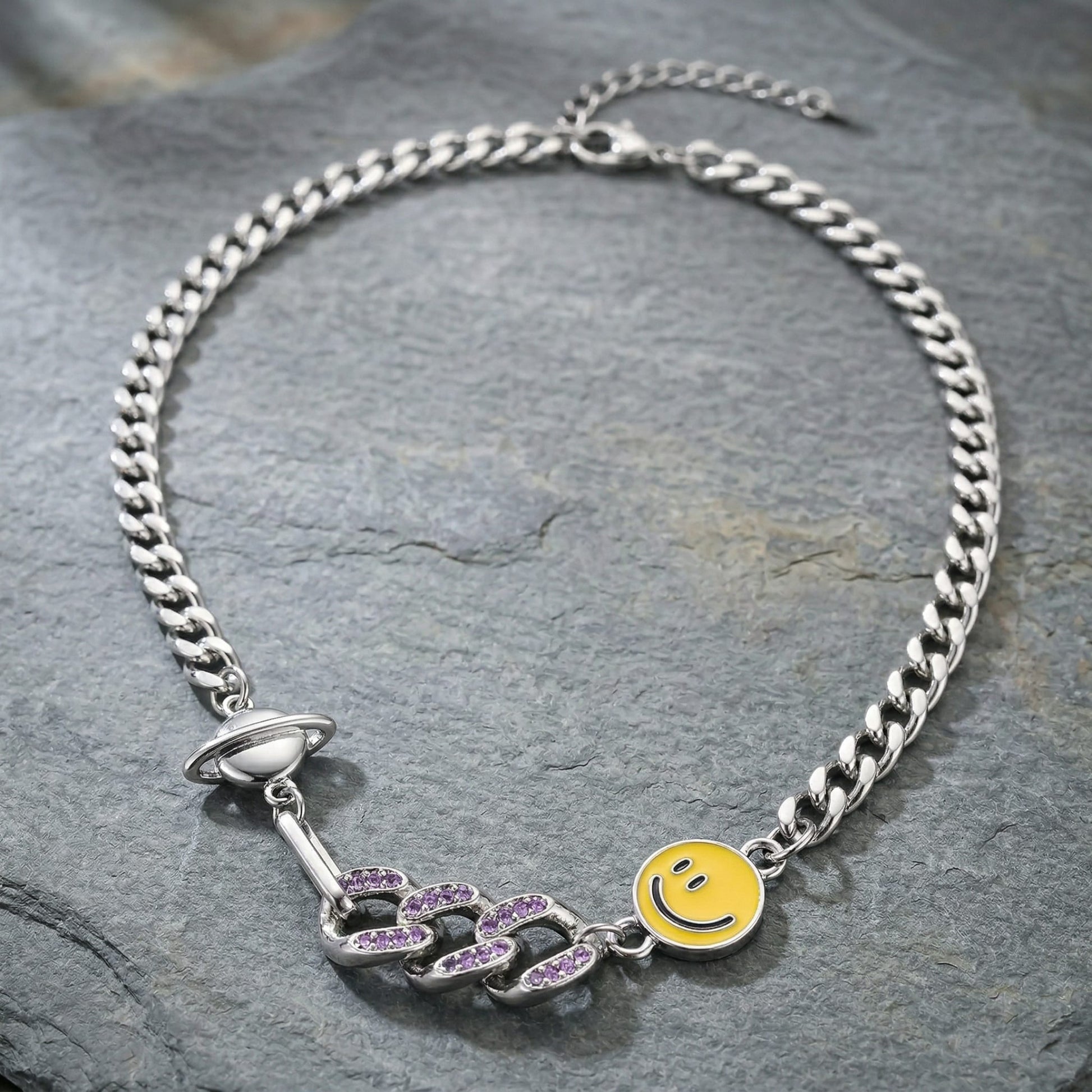 SMILEY CHARM - 10mm Titanium Steel Pendant with 17 to 19inch Adjustable 8mm Chain for Men & Boys - THE MEN THING