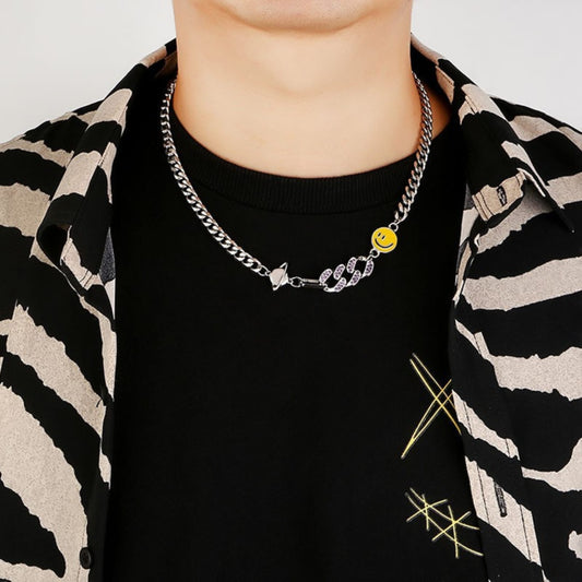 SMILEY CHARM - 10mm Titanium Steel Pendant with 17 to 19inch Adjustable 8mm Chain for Men & Boys - THE MEN THING