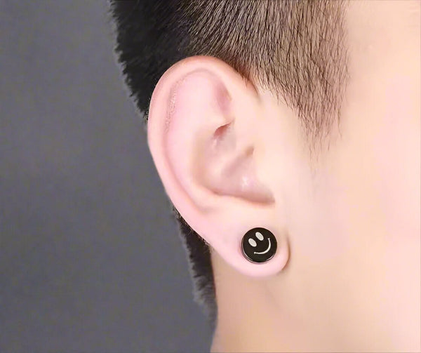 SMILEY - Magnetic Non-Piercing Pure Titanium Steel Studs Earrings for Men & Boys (2 Pcs)