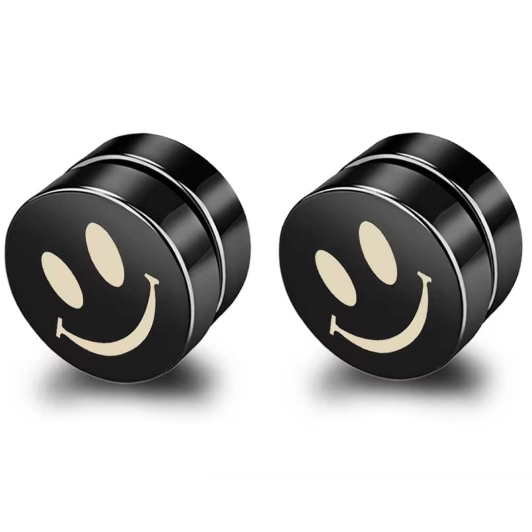 SMILEY - Magnetic Non-Piercing Pure Titanium Steel Studs Earrings for Men & Boys (2 Pcs) - THE MEN THING