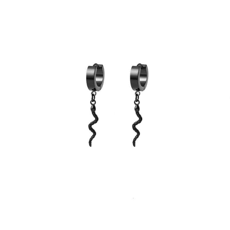 SNAKLET BLACK - Titanium Steel Hoop Earrings for Men & Boys (2 Pcs) - THE MEN THING