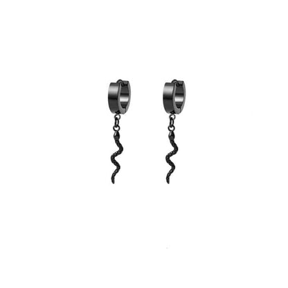 SNAKLET BLACK - Titanium Steel Hoop Earrings for Men & Boys (2 Pcs) - THE MEN THING