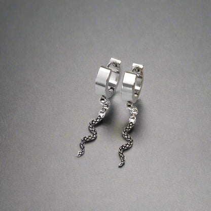 SNAKLET SILVER - Titanium Steel Hoop Earrings for Men & Boys (2 Pcs) - THE MEN THING