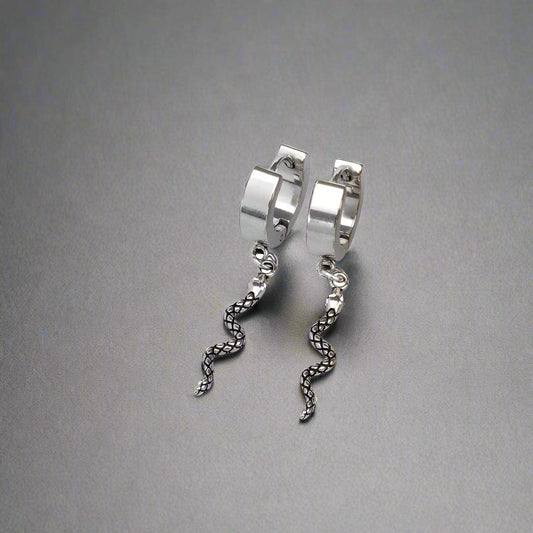 SNAKLET SILVER - Titanium Steel Hoop Earrings for Men & Boys (2 Pcs) - THE MEN THING