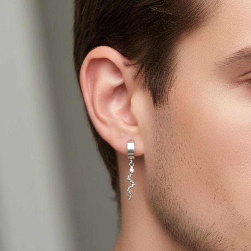 SNAKLET SILVER - Titanium Steel Hoop Earrings for Men & Boys (2 Pcs) - THE MEN THING