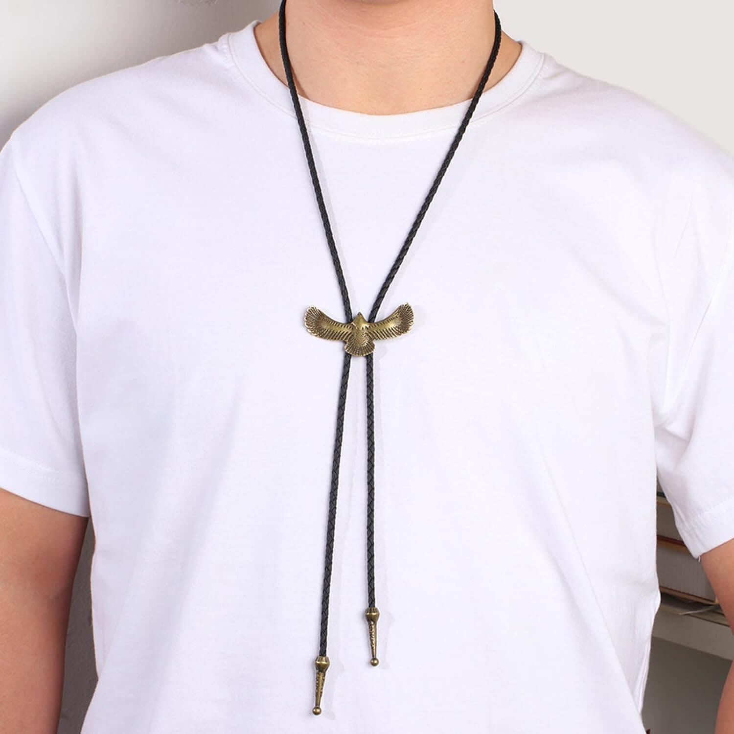 SOARING FALCON - Retro Alloy Pendant Bolo Tie | Adjustable Genuine Leather Cowboy Necktie Necklace for Men & Boys - THE MEN THING