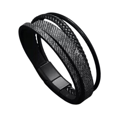 SOLSTICE BAND - Black Genuine Braided Leather Bracelet Set for Men & Boys (8 inch) - THE MEN THING