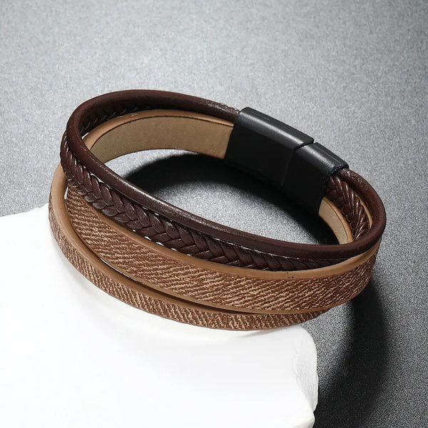 SOLSTICE BAND - Brown Genuine Braided Leather Bracelet Set for Men & Boys (8 inch)