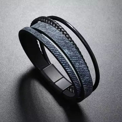 SOLSTICE BAND - Navy Genuine Braided Leather Bracelet Set for Men & Boys (8 inch) - THE MEN THING