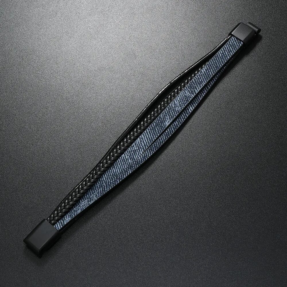 SOLSTICE BAND - Navy Genuine Braided Leather Bracelet Set for Men & Boys (8 inch) - THE MEN THING