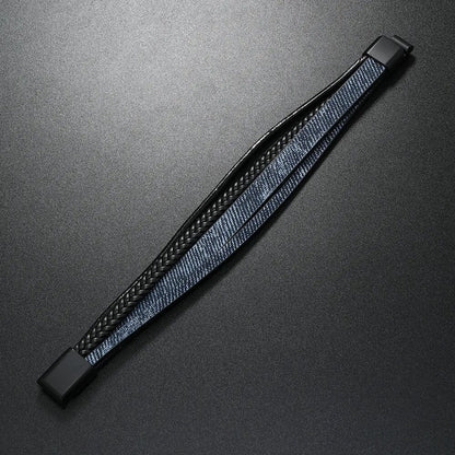 SOLSTICE BAND - Navy Genuine Braided Leather Bracelet Set for Men & Boys (8 inch) - THE MEN THING