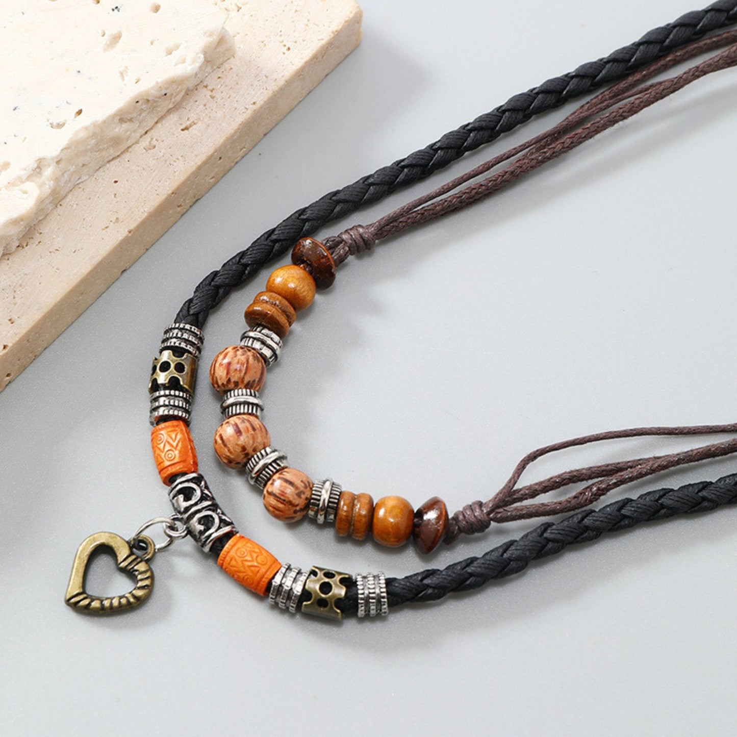 SOUL HEART - Pendant with Beaded Multilayer Adjustable Rope Necklace for Men and Boys — Leather Necklace for Men | THE MEN THING