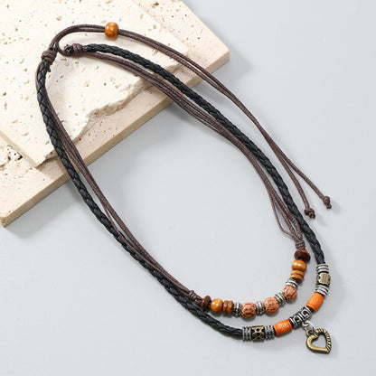 SOUL HEART - Pendant with Beaded Multilayer Adjustable Rope Necklace for Men and Boys — Leather Necklace for Men | THE MEN THING
