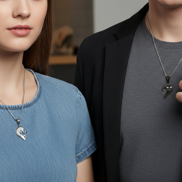 SOULMATE HEART PUZZLE - Pure Titanium Steel Pendant with 18 to 20 inch Cuban adjustable Chain for Men & Boys
