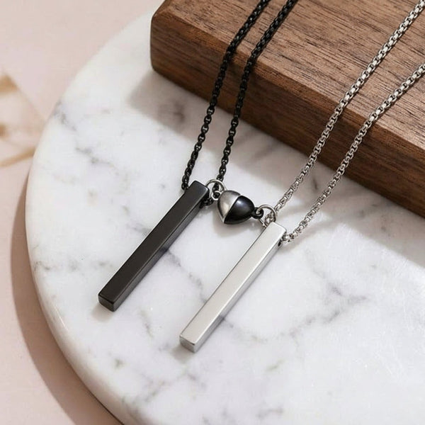 SOUNDWAVE HEART BAR - Pure Titanium Steel Pendant with 24inch with Adjustable Rope Round Box Chain for Men & Boys