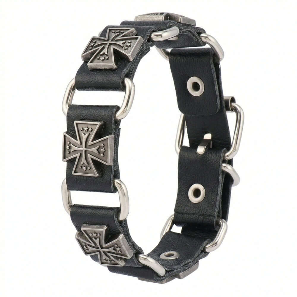 SOVEREIGN CROSS - 23mm Genuine Leather Bracelet with Stainless Steel Buckle Clasp for Men & Boys (8 to 9 inch) — Leather Bracelet for Men | THE MEN THING